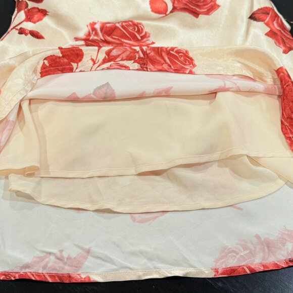 NWT Meshki Davina Satin Long Sleeve Backless Floral Red Mini Dress Womens Large - Picture 6 of 13